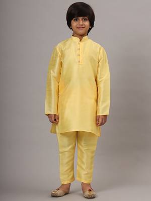 Boys yellow kurta set with embroidered nehru jacket 5