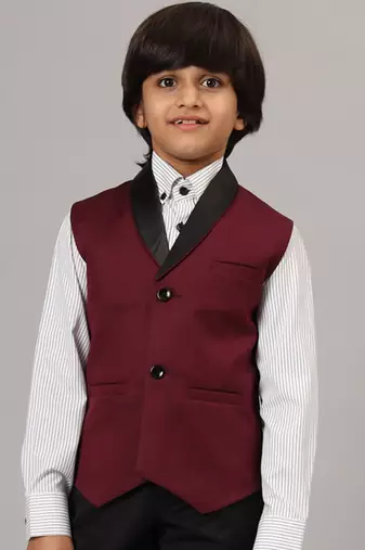 Boys maroon tuxedo waistcoat