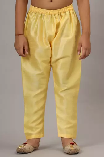 Boys light yellow kurta set embroidered with nehru jacket
