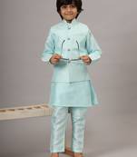 Boys blue kurta set with embroidered nehru jacket
