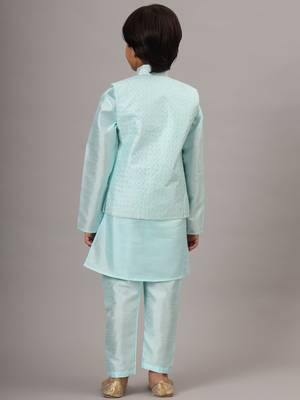 Boys blue kurta set with embroidered nehru jacket 3