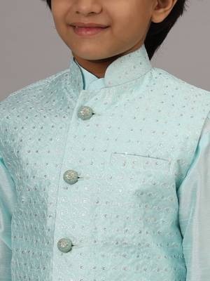 Boys blue kurta set with embroidered nehru jacket 4