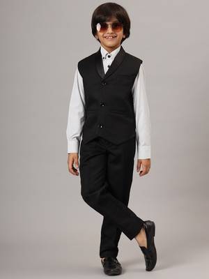 Black tuxedo waistcoat with white stripes shirt and black trousers 1