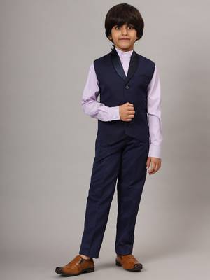 Blue tuxedo waistcoat with  purple stripes shirt and blue trousers 1