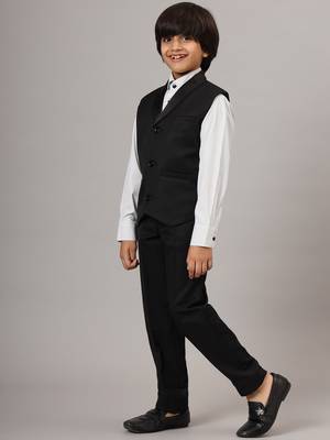 Black tuxedo waistcoat with white stripes shirt and black trousers 2