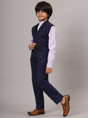 Blue tuxedo waistcoat with  purple stripes shirt and blue trousers 2