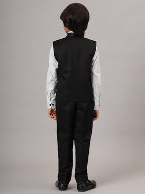 Black tuxedo waistcoat with white stripes shirt and black trousers 3