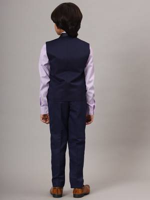 Blue tuxedo waistcoat with  purple stripes shirt and blue trousers 3