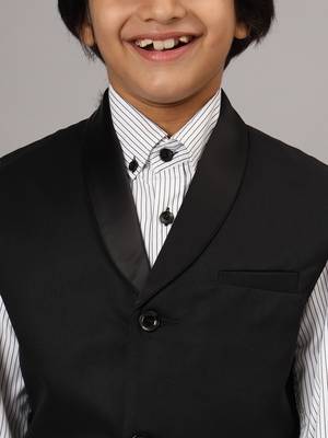 Black tuxedo waistcoat with white stripes shirt and black trousers 5