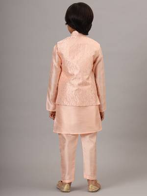 Boys light pink kurta set with embroidered nehru jacket 3