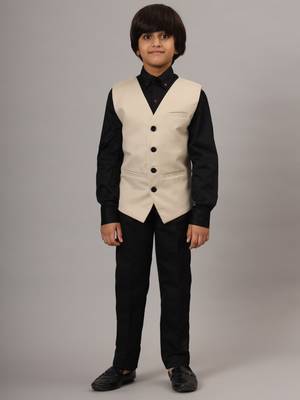 Beige waistcoat with black shirt and black pant 1