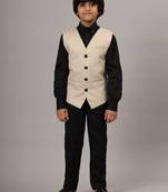 Beige waistcoat with black shirt and black pant