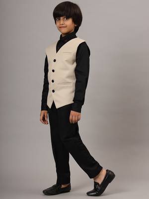 Beige waistcoat with black shirt and black pant 2