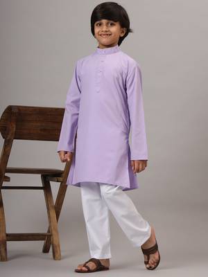 Boys purple solid kurta set 1