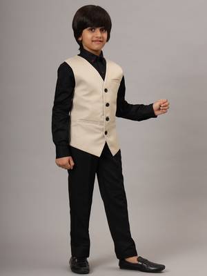 Beige waistcoat with black shirt and black pant 5