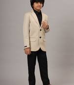 boys solid beige blazer