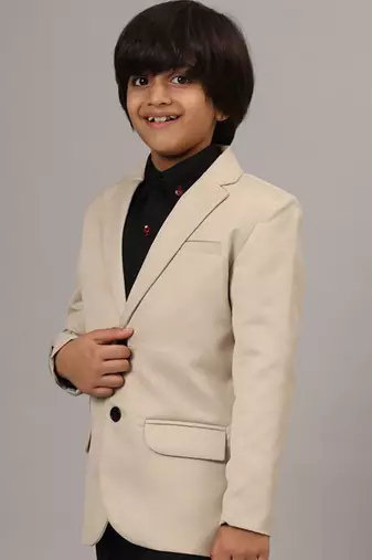boys solid beige blazer