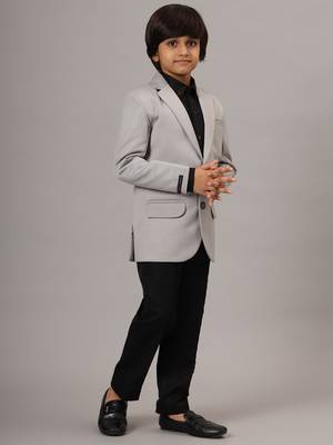 Boys solid light grey blazer 1
