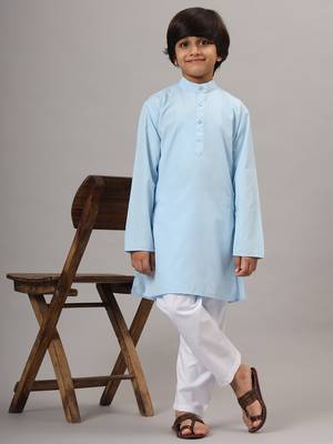 Boys sky blue solid kurta set 1