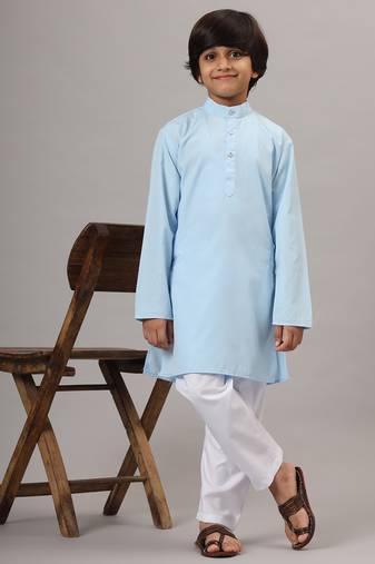 Boys sky blue solid kurta set