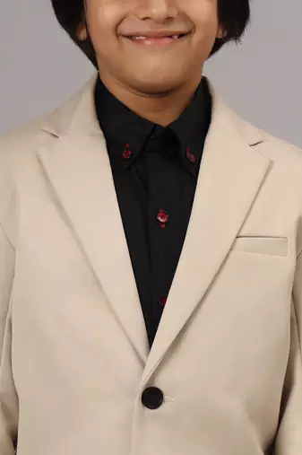 boys solid beige blazer