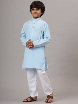 Boys sky blue solid kurta set 2
