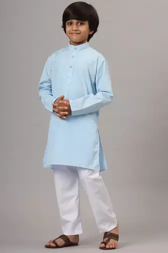 Boys sky blue solid kurta set