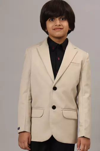 boys solid beige blazer