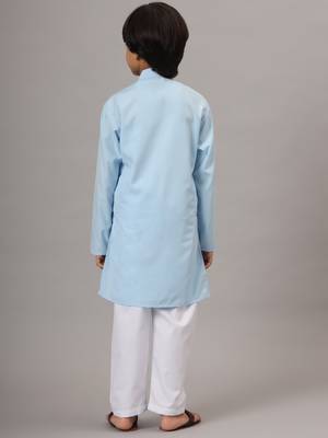 Boys sky blue solid kurta set 3