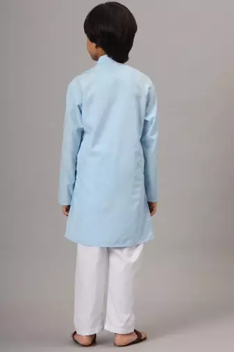 Boys sky blue solid kurta set