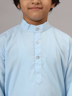 Boys sky blue solid kurta set 4