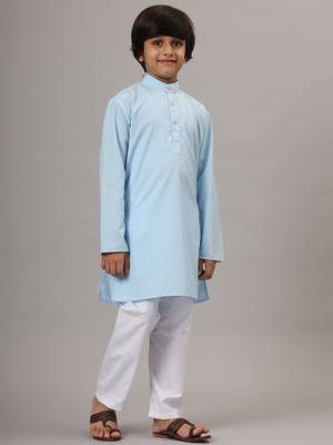 Boys sky blue solid kurta set 5