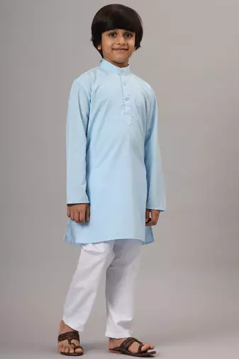 Boys sky blue solid kurta set