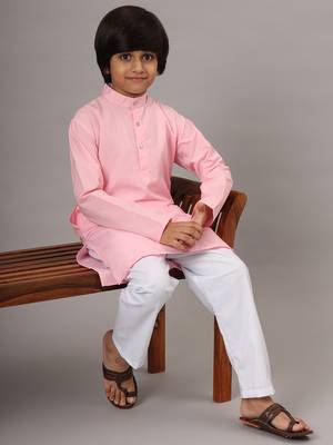 Boys pink solid kurta set 1