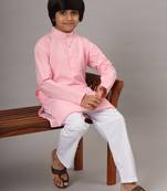 Boys pink solid kurta set