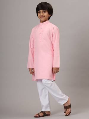 Boys pink solid kurta set 2