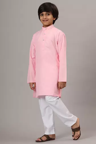 Boys pink solid kurta set