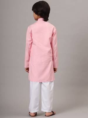 Boys pink solid kurta set 3