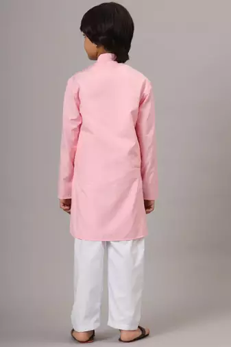 Boys pink solid kurta set