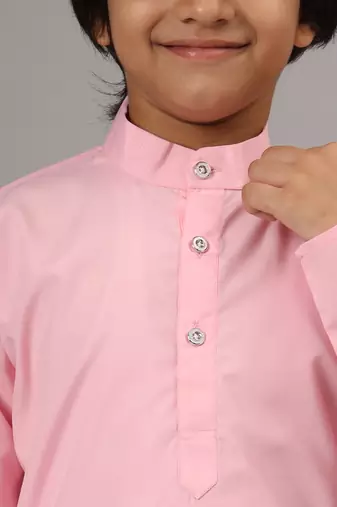 Boys pink solid kurta set