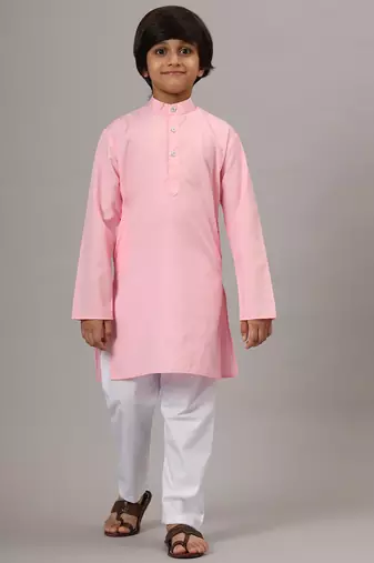 Boys pink solid kurta set