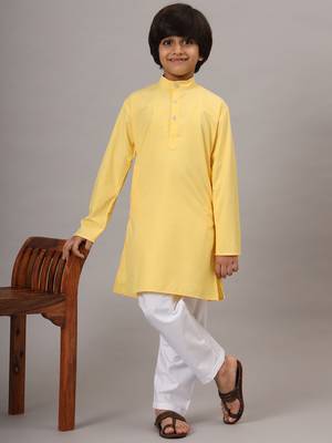 Boys yellow solid kurta set 1