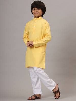 Boys yellow solid kurta set 2