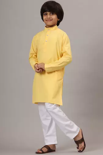 Boys yellow solid kurta set