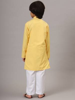 Boys yellow solid kurta set 3