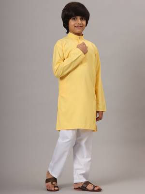 Boys yellow solid kurta set 5