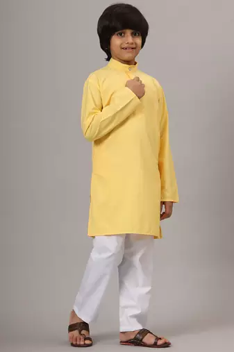 Boys yellow solid kurta set