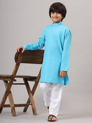 Boys dark blue solid kurta set 1