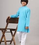 Boys dark blue solid kurta set