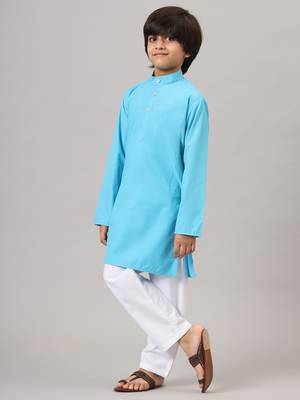 Boys dark blue solid kurta set 2